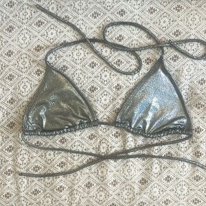 Triangle Tie Bikini Top - Black/Gray Sparkle Metallic - Small